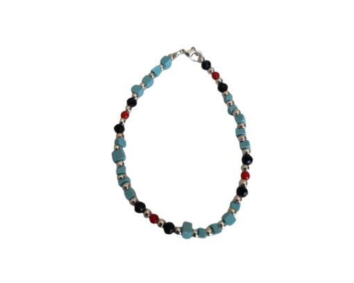 Bracciale in Pasta di Turchese con Corallo Bambù Rosso e Cristallo
