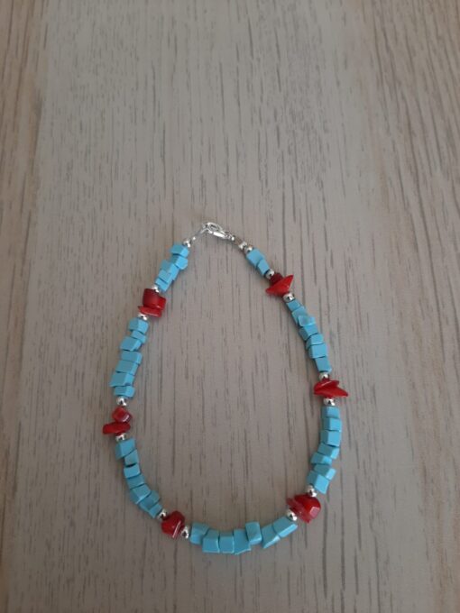 Bracciale Unisex in Pasta di Turchese Sfaccettato e Corallo Bambù Rosso - immagine 3