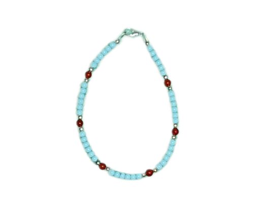Bracciale di perline 3 mm di pasta turchese e perle corallo di bambù rosso