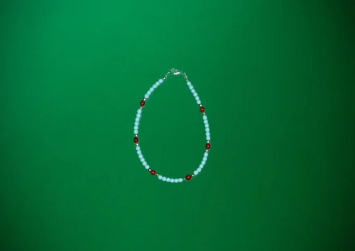Bracciale di perline 3 mm di pasta turchese e perle corallo di bambù rosso - immagine 2