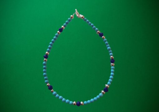 Bracciale di Perline 3mm in Pasta di Turchese e Cristallo Blu - immagine 2
