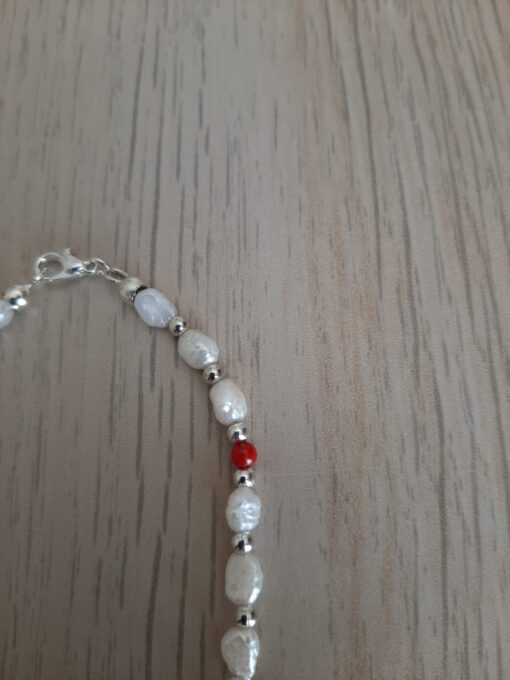 Bracciale con Perle di Fiume e Corallo Bambù Rosso - immagine 4