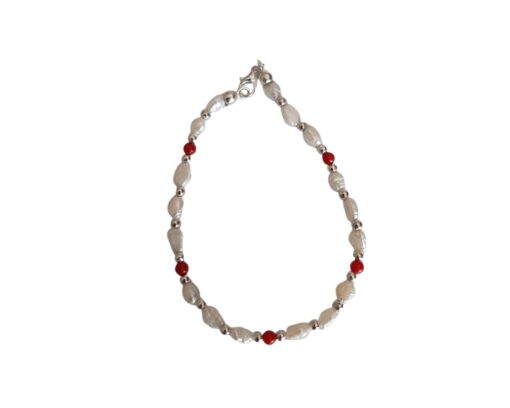 Bracciale con Perle di Fiume e Corallo Bambù Rosso