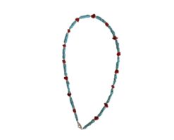Collana in Pasta di Turchese Sfaccettato e Corallo di Bambù Rosso