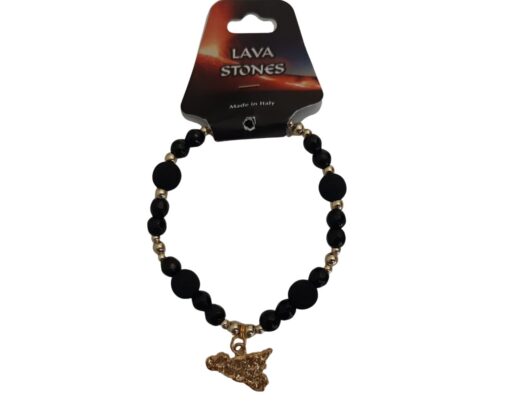Bracciale con perle in Lava Stone dal vulcano e ciondolo con Sicilia